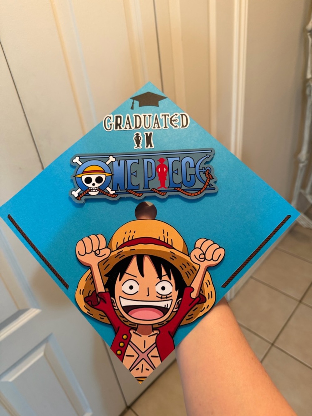 One Piece Luffy Graduation Cap Topper - Bright Blue